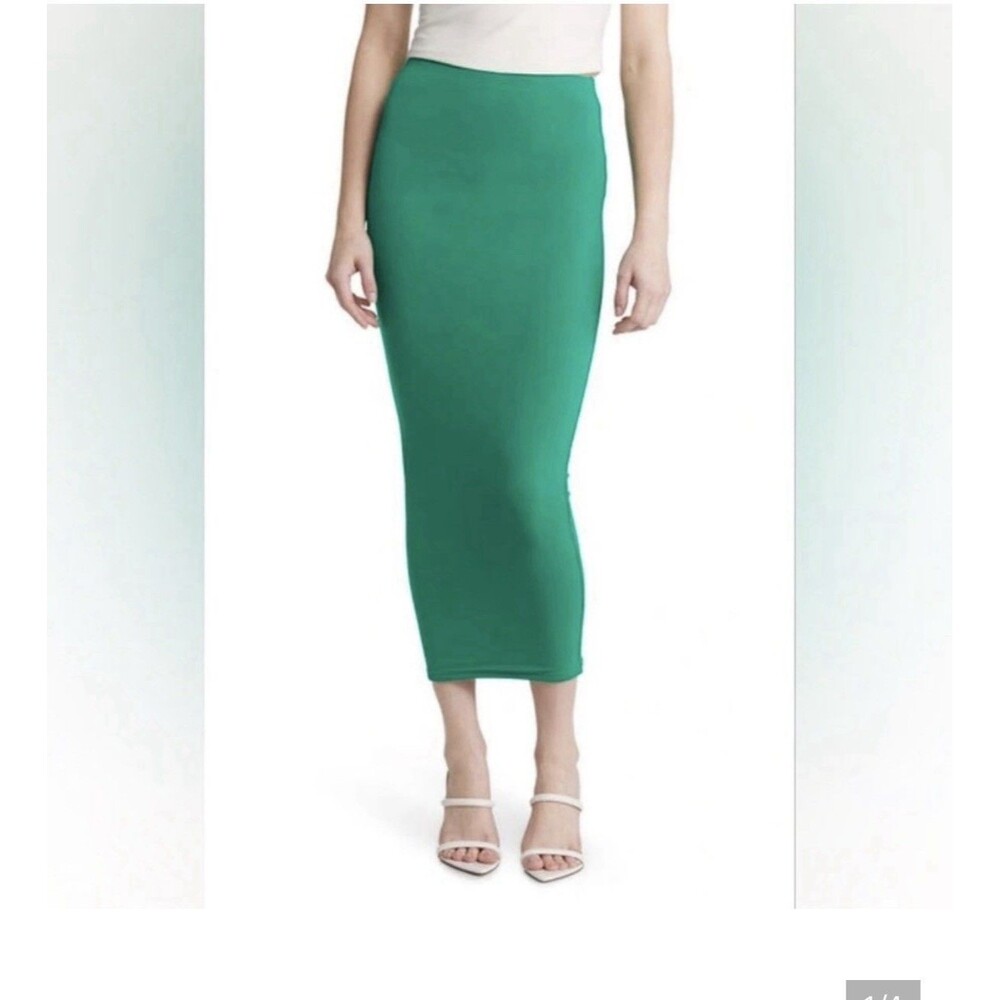 Naked Wardrobe Green High Waisted Bodycon Maxi Skirt Size M Knit Stretch Long